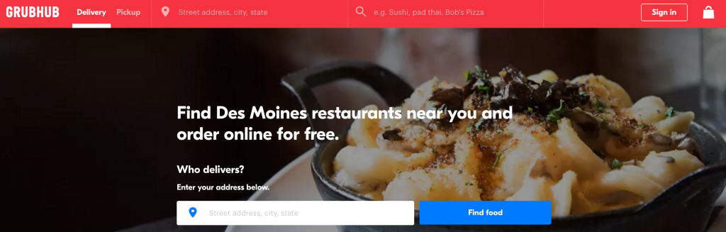 GrubHub food delivery des moines